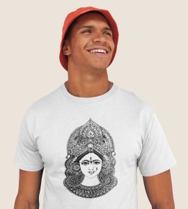 Durga maa (potrait) printed unisex adults round neck cotton half-sleeve white tshirt specially for Navratri festival/ Durga puja