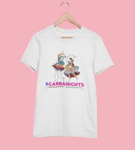 Garba nighta text printed unisex adults round neck cotton half-sleeve white tshirt specially for Navratri festival/ Durga puja