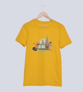 Ram and ravan printed unisex adults round neck cotton half-sleeve yellow tshirt specially for Navratri festival/ Durga puja