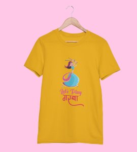 Let' play printed unisex adults round neck cotton half-sleeve yellow tshirt specially for Navratri festival/ Durga puja