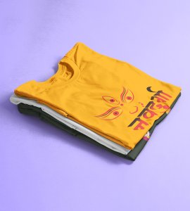 Navdurga printed unisex adults round neck cotton half-sleeve yellow tshirt specially for Navratri festival/ Durga puja
