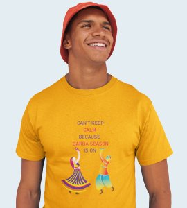Can't keep calm printed unisex adults round neck cotton half-sleeve yellow tshirt specially for Navratri festival/ Durga puja