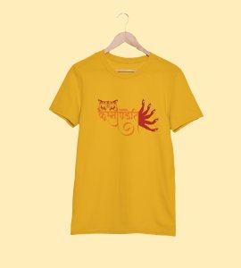 Scandamatini(hands) printed unisex adults round neck cotton half-sleeve yellow tshirt specially for Navratri festival/ Durga puja