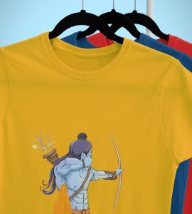 Ram animated printed unisex adults round neck cotton half-sleeve yellow tshirt specially for Navratri festival/ Durga puja