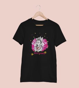 Maa durga (BG pink) printed unisex adults round neck cotton half-sleeve black tshirt specially for Navratri festival/ Durga puja