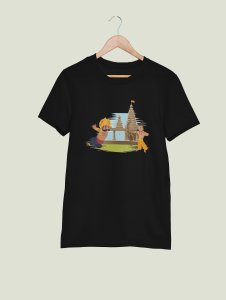 Lord Ram and ravan animated printed unisex adults round neck cotton half-sleeve black tshirt specially for Navratri festival/ Durga puja