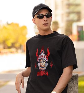 Maa Durga face printed unisex adults round neck cotton half-sleeve black tshirt specially for Navratri festival/ Durga puja