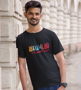 Its garba night printed unisex adults round neck cotton half-sleeve black tshirt specially for Navratri festival/ Durga puja