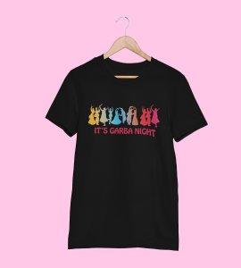 Its garba night printed unisex adults round neck cotton half-sleeve black tshirt specially for Navratri festival/ Durga puja