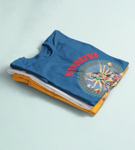 Durga Maa (weapons) animated printed unisex adults round neck cotton half-sleeve blue tshirt specially for Navratri festival/ Durga puja