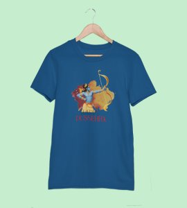 Ram (crossbow) animated printed unisex adults round neck cotton half-sleeve blue tshirt specially for Navratri festival/ Durga puja