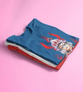 Maa durga (3 trishuls) printed unisex adults round neck cotton half-sleeve blue tshirt specially for Navratri festival/ Durga puja