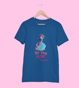 Let's play garba printed unisex adults round neck cotton half-sleeve blue tshirt specially for Navratri festival/ Durga puja