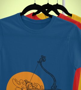 Ram text (BG yellow) printed unisex adults round neck cotton half-sleeve blue tshirt specially for Navratri festival/ Durga puja