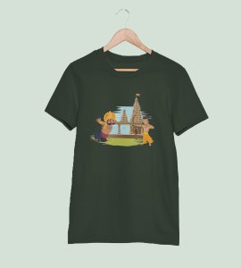 Navratri garba dance printed unisex adults round neck cotton half-sleeve green tshirt specially for Navratri festival/ Durga puja