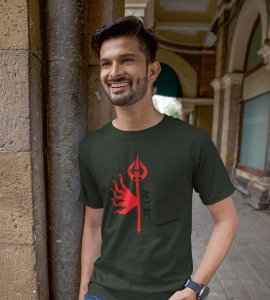 Durga (red trishul) printed unisex adults round neck cotton half-sleeve green tshirt specially for Navratri festival/ Durga puja