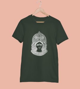 White Durga maa potrait printed unisex adults round neck cotton half-sleeve green tshirt specially for Navratri festival/ Durga puja 