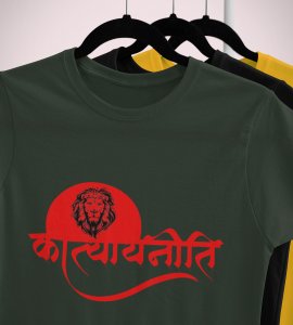 Katyayani printed unisex adults round neck cotton half-sleeve green tshirt specially for Navratri festival/ Durga puja