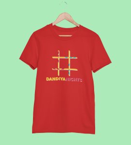 Hashtag printed unisex adults round neck cotton half-sleeve red tshirt specially for Navratri festival/ Durga puja