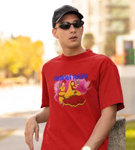 Dandiya rass printed unisex adults round neck cotton half-sleeve red tshirt specially for Navratri festival/ Durga puja