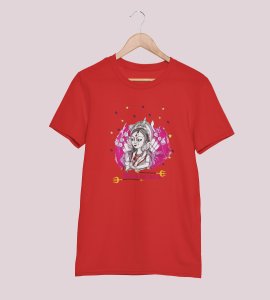 Navratri (weapons) printed unisex adults round neck cotton half-sleeve red tshirt specially for Navratri festival/ Durga puja