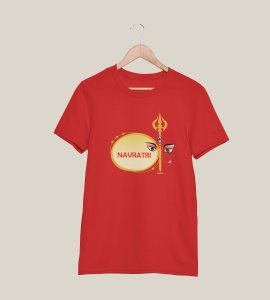 Nvrtri (Dhak an trishul) printed unisex adults round neck cotton half-sleeve red tshirt specially for Navratri festival/ Durga puja