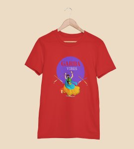 Garba vibes printed unisex adults round neck cotton half-sleeve red tshirt specially for Navratri festival/ Durga puja