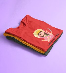 Happy durga puja printed unisex adults round neck cotton half-sleeve red tshirt specially for Navratri festival/ Durga puja