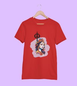 Ambe maa (trishul) printed unisex adults round neck cotton half-sleeve red tshirt specially for Navratri festival/ Durga puja
