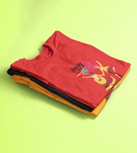 Dancing garba printed unisex adults round neck cotton half-sleeve red tshirt specially for Navratri festival/ Durga puja