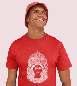 Durga maa potrait printed unisex adults round neck cotton half-sleeve red tshirt specially for Navratri festival/ Durga puja