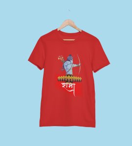 Lord Ram and Ravan face printed unisex adults round neck cotton half-sleeve red tshirt specially for Navratri festival/ Durga puja