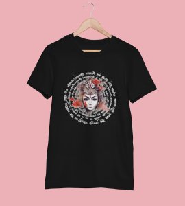 Durga maa face (Mantras) printed unisex adults round neck cotton half-sleeve black tshirt specially for Navratri festival/ Durga puja