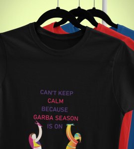 Garba season is on printed unisex adults round neck cotton half-sleeve black tshirt specially for Navratri festival/ Durga puja