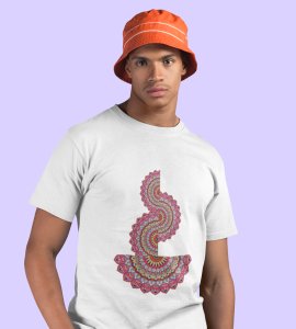 Designable semi-curved mandala colourful art printed diwali themed unisex round neck white t-shirt specially for diwali festival