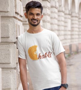 Chakli text printed diwali themed unisex round neck blended white t-shirt specially for diwali festival