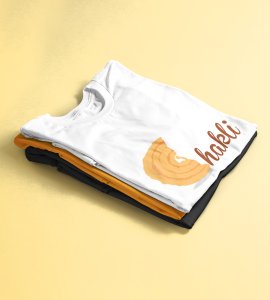 Chakli text printed diwali themed unisex round neck blended white t-shirt specially for diwali festival