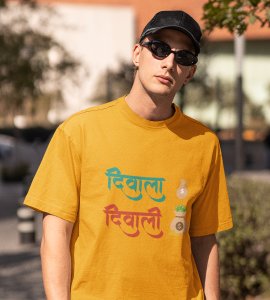 Diwala diwali printed diwali themed unisex round neck blended yellow t-shirt specially for diwali festival