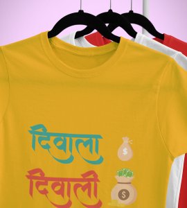 Diwala diwali printed diwali themed unisex round neck blended yellow t-shirt specially for diwali festival