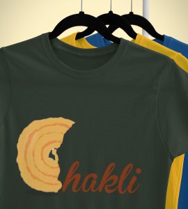 Chakli text printed diwali themed unisex round neck blended green t-shirt specially for diwali festival