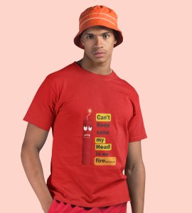 Baby cracker printed diwali themed unisex round neck blended red t-shirt specially for diwali festival