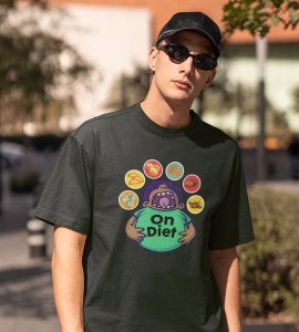 Animated fatty boy printed diwali themed unisex round neck blended green t-shirt specially for diwali festival