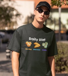 Daily diet printed diwali themed unisex round neck blended green t-shirt specially for diwali festival