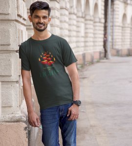 Diyas opposite wise framed printed diwali themed unisex round neck blended green t-shirt specially for diwali festival