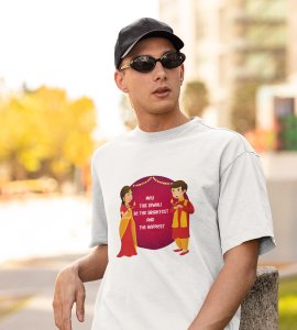 Traditional dressup happy couple printed diwali themed unisex round neck blended black t-shirt specially for diwali festival