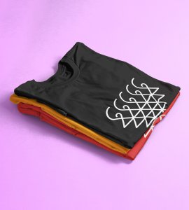 Saraswati yantra printed diwali themed unisex round neck blended black t-shirt specially for diwali festival