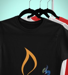 Peacock rangoli printed diwali themed unisex round neck blended black t-shirt specially for diwali festival