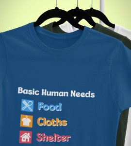 Basic human needs printed diwali themed unisex round neck blended blue t-shirt specially for diwali festival