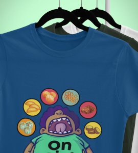 A fatty animated boy printed diwali themed unisex round neck blended blue t-shirt specially for diwali festival