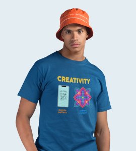 Creativity text printed diwali themed unisex round neck blended blue t-shirt specially for diwali festival